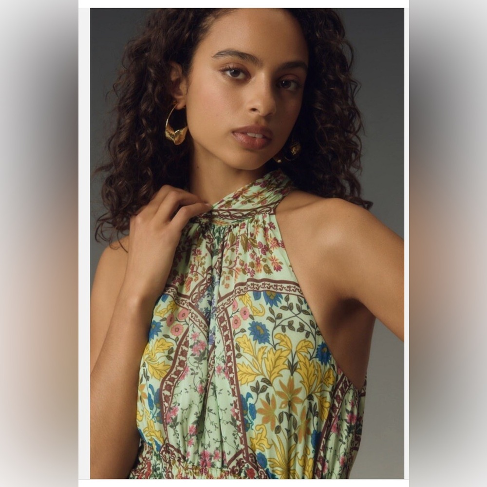 NWOT Anthropologie Floral Halter Maxi Dress Sz M